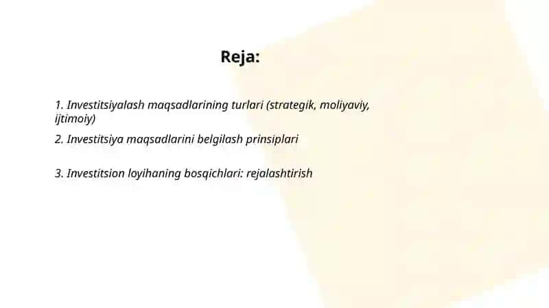 Investitsiyalash maqsadlari va bosqichlari 2