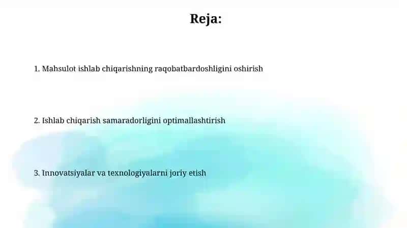 Mahsulotlar ishlab chiqarish raqobatbardoshligini oshirish 2