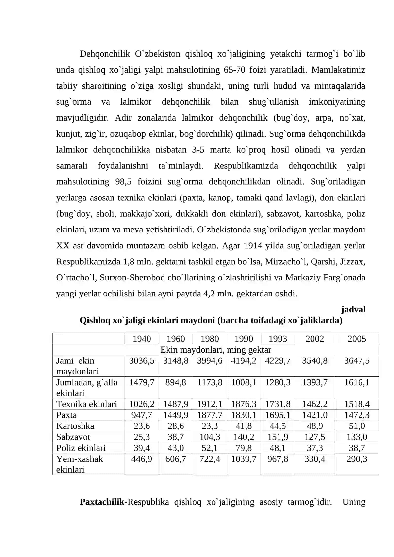 Mamlakatimizda dehqonchilik tarmoqlarining hozirgi rivojlanish holati va uni yanada rivojlantirish bo‘yicha amalga oshirilayotgan islohotlar 2