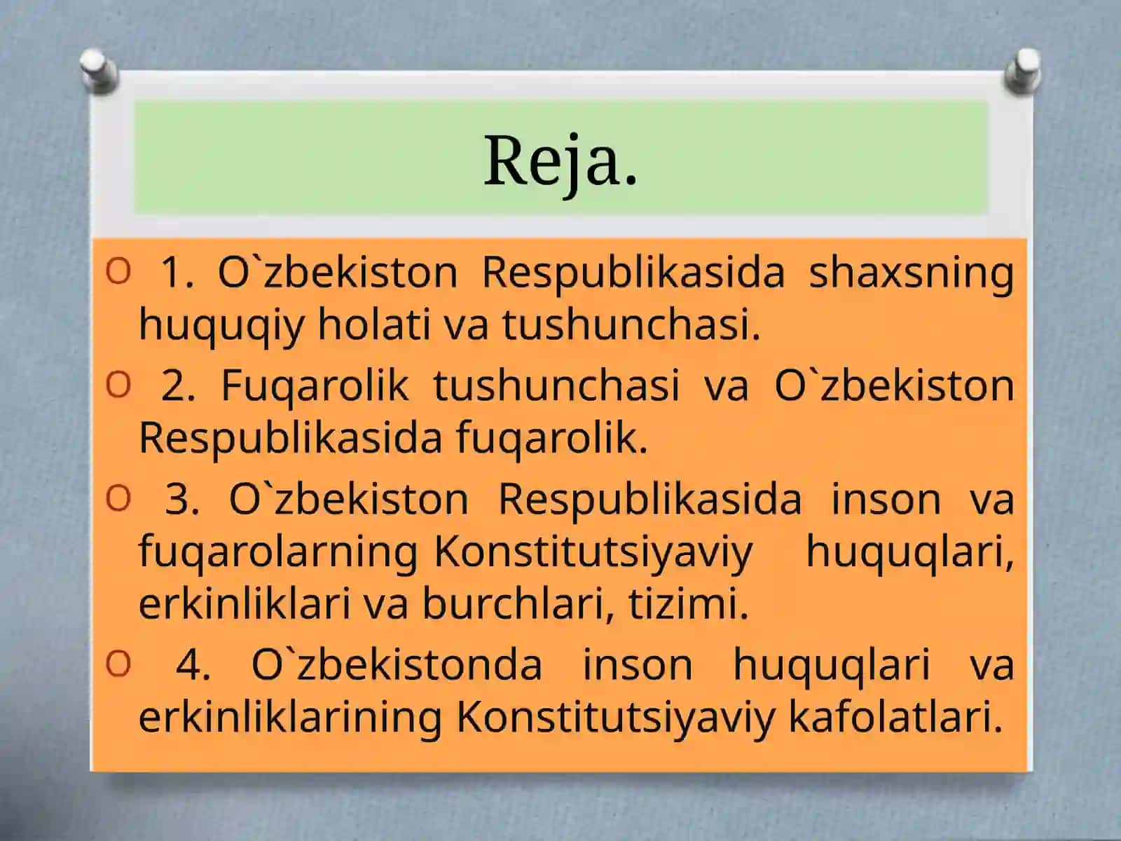 О`ZBEKISTONDA INSON VA FUQAROLARNINGASOSIY HUQUQLARI, ERKINLIKLARI VABURCHLARI 2