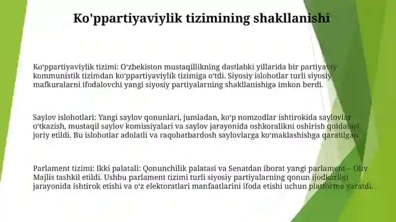Mustaqillik Yillarida O'Zbekistondagi Siyosiy Sohadagi Islohatlar 2