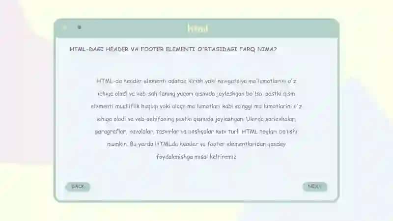 HTML-DAGI HEADER VA FOOTER ELEMENTI O'RTASIDAGI FARQ NIMA? 2
