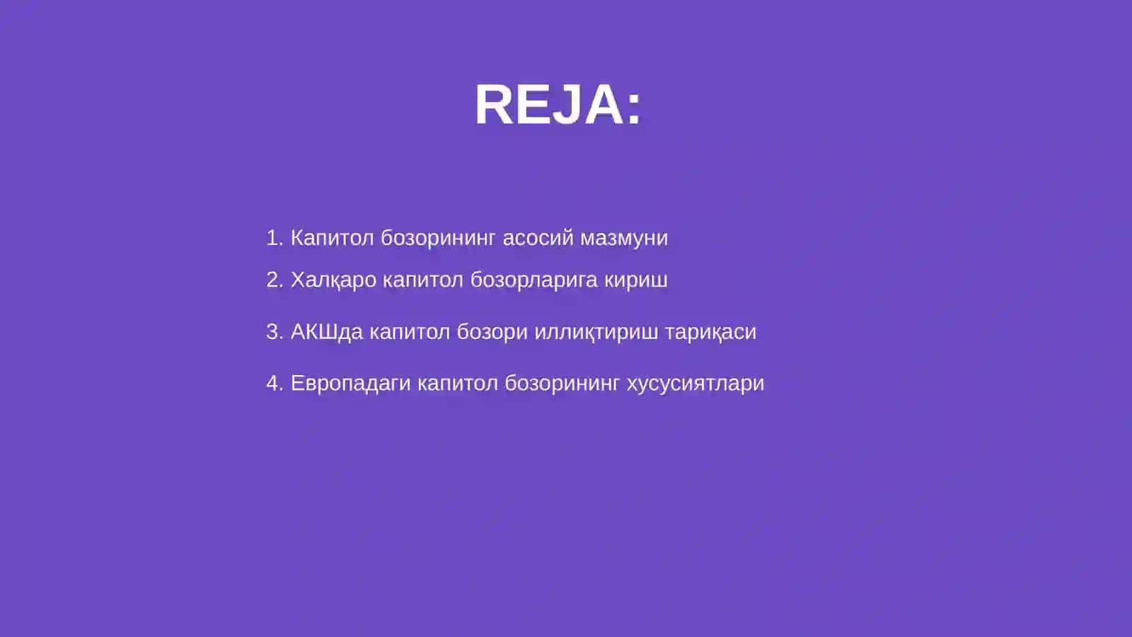 Капитол бозорида халкаро тажриба: АКШ Европа ва Осиё мамлакатлари мисолида 2