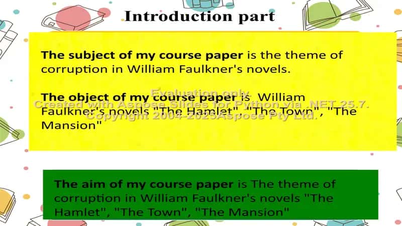 Presentation on the theme of corruption in William Faulkner's novels "The Hamlet", "The Town", "The Mansion" 2