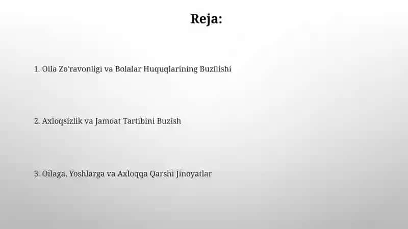 Oilaga, Yoshlarga va Axloqqa Qarshi Jinoyatlar 2