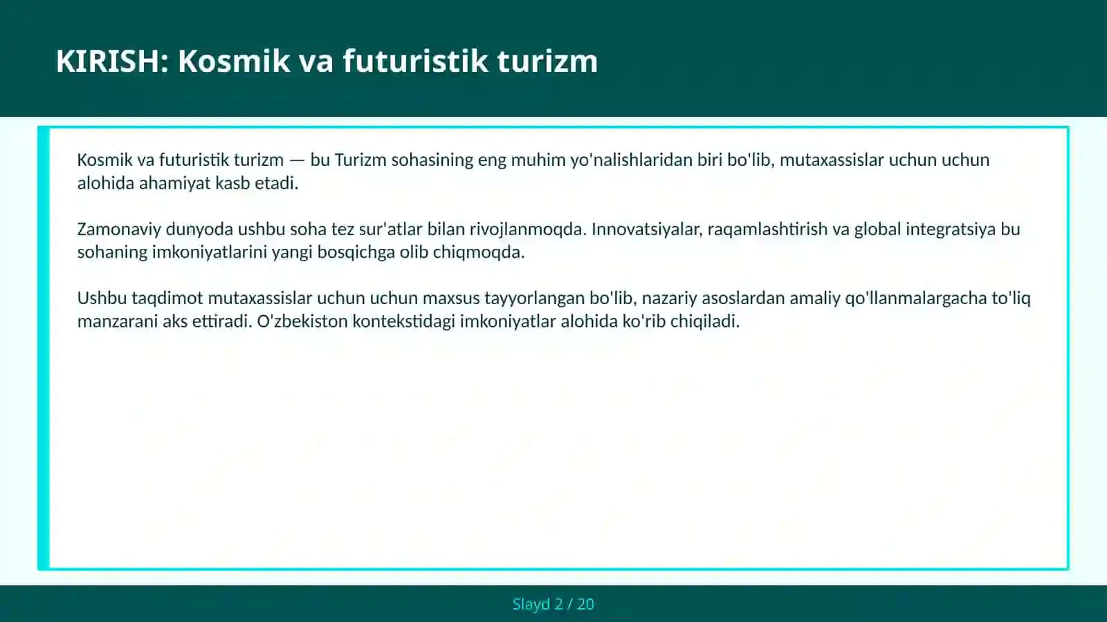KOSMIK VA FUTURISTIK TURIZM 2