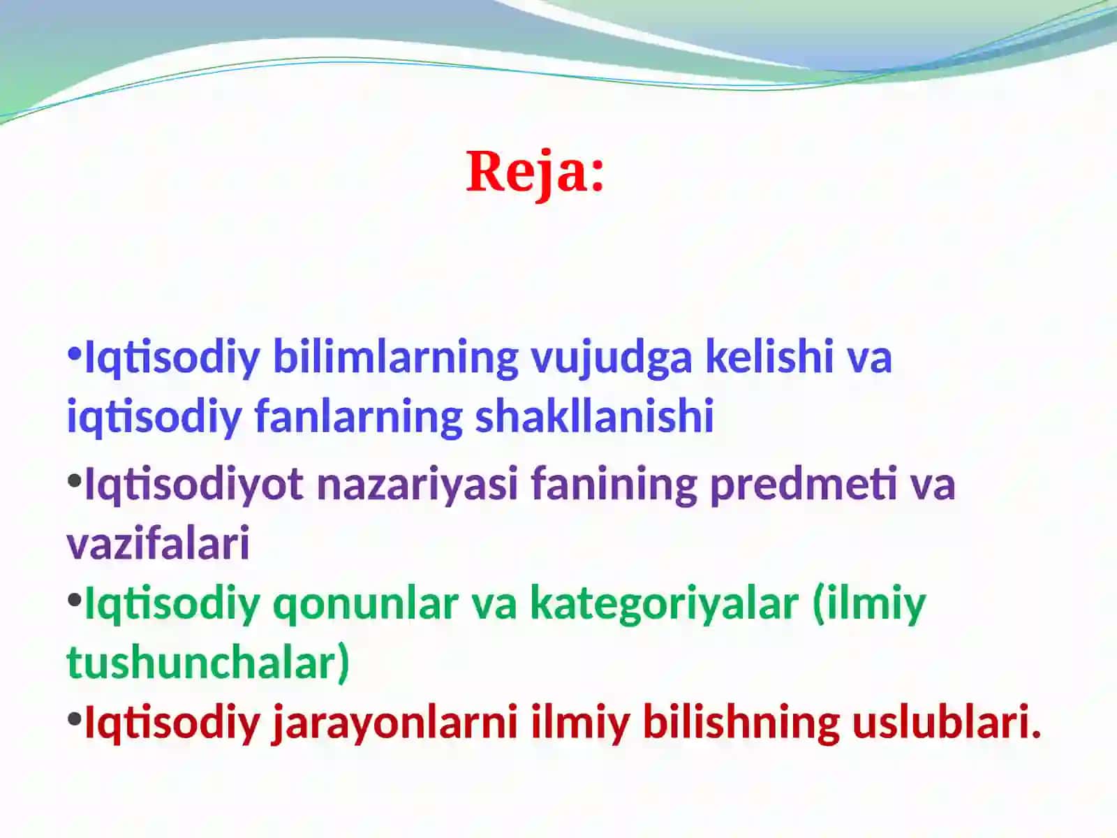Iqtisodiyot nazariyasining fan sifatida rirojlanishi 2