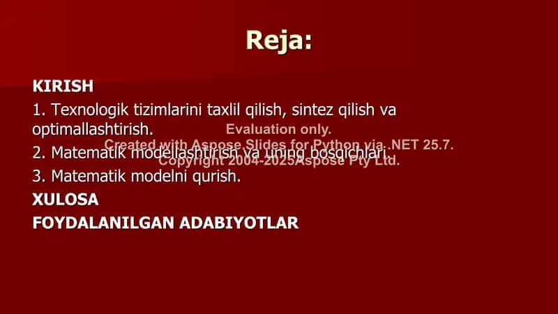 Texnologik tizimlarini tahlil qilish, sintez qilish va optimallashtirish 2