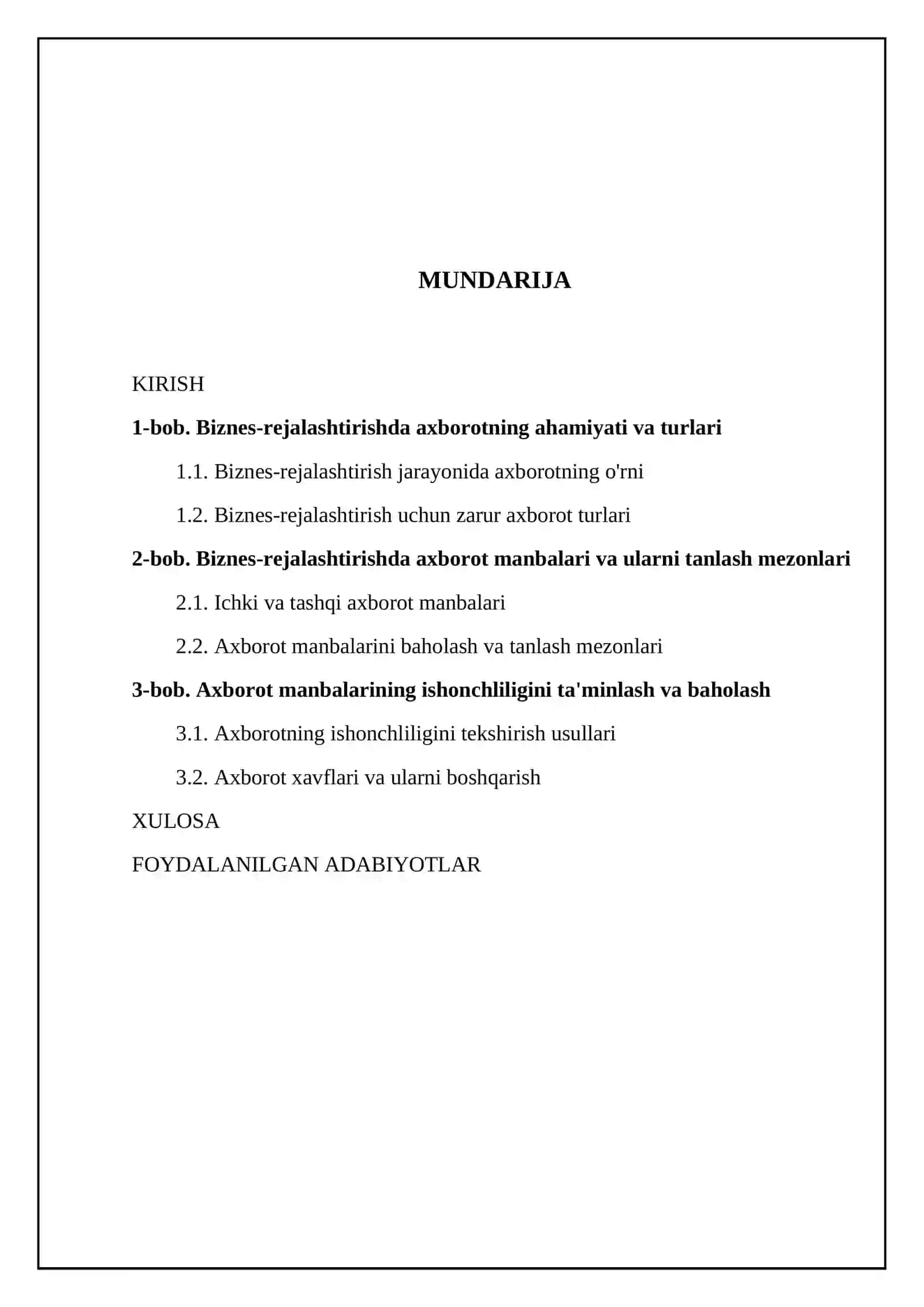 Biznes-rejalashtirishda axborot manbalari va ularning ishonchliligi 2