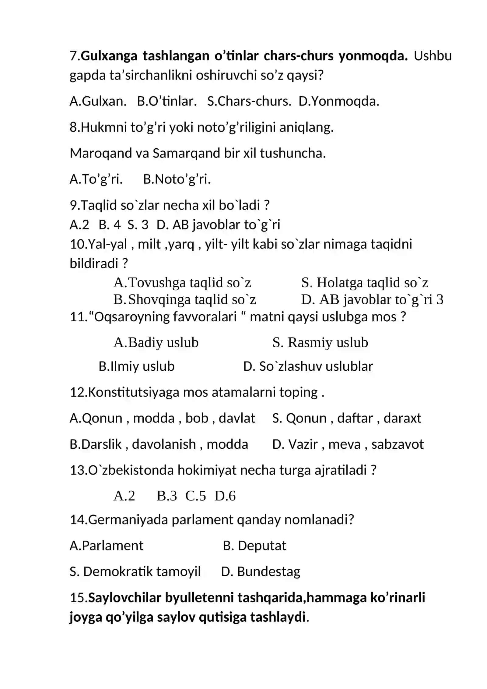 6-sinf.4-chorak.Test 2