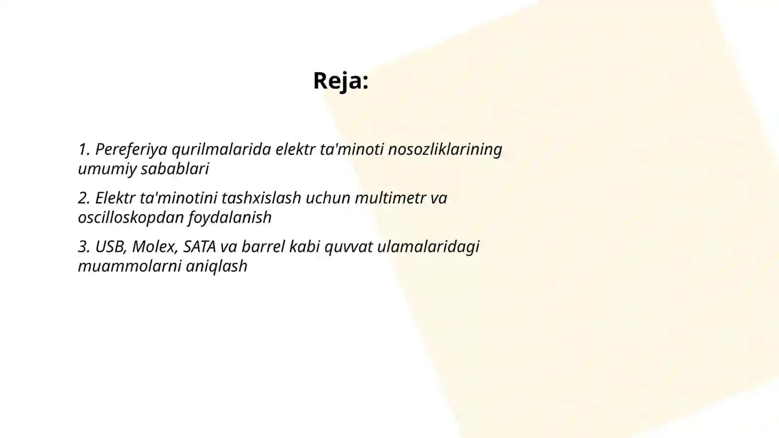 Pereferiya qurilmalarida elektr ta'minoti nosozliklarni bartaraf etish 2