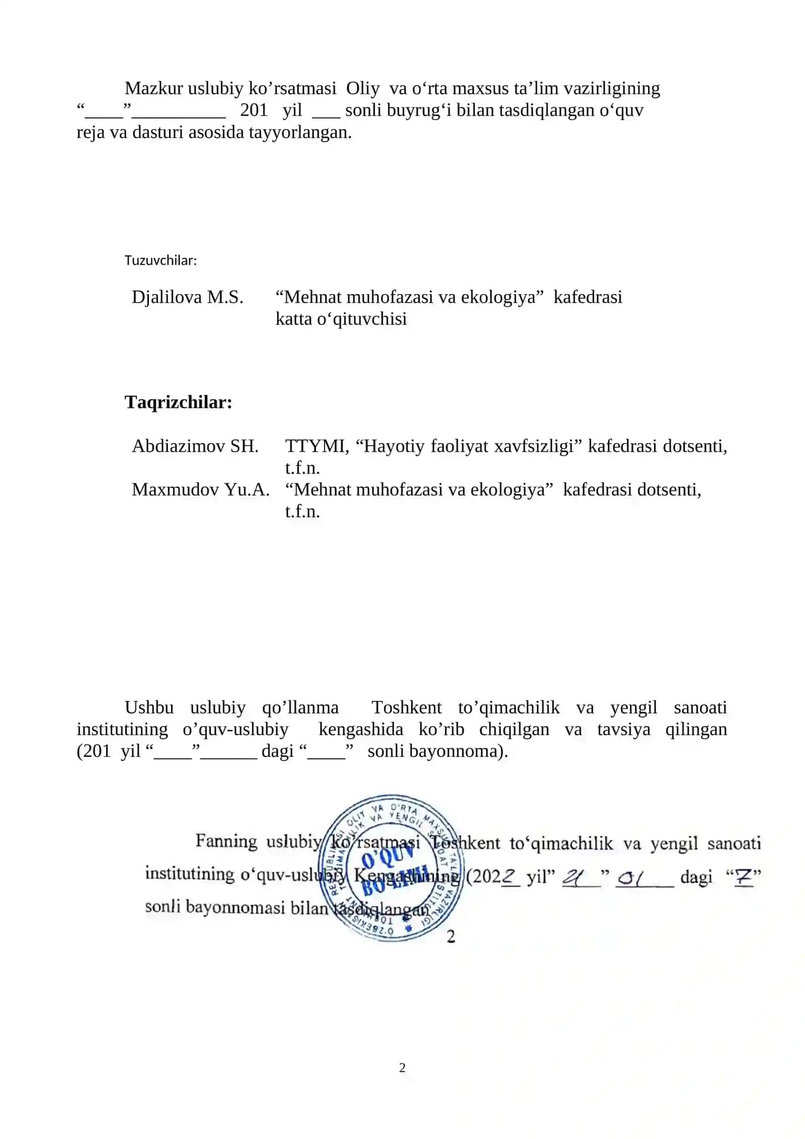 Hayot faoliyati xavfsizligi 2