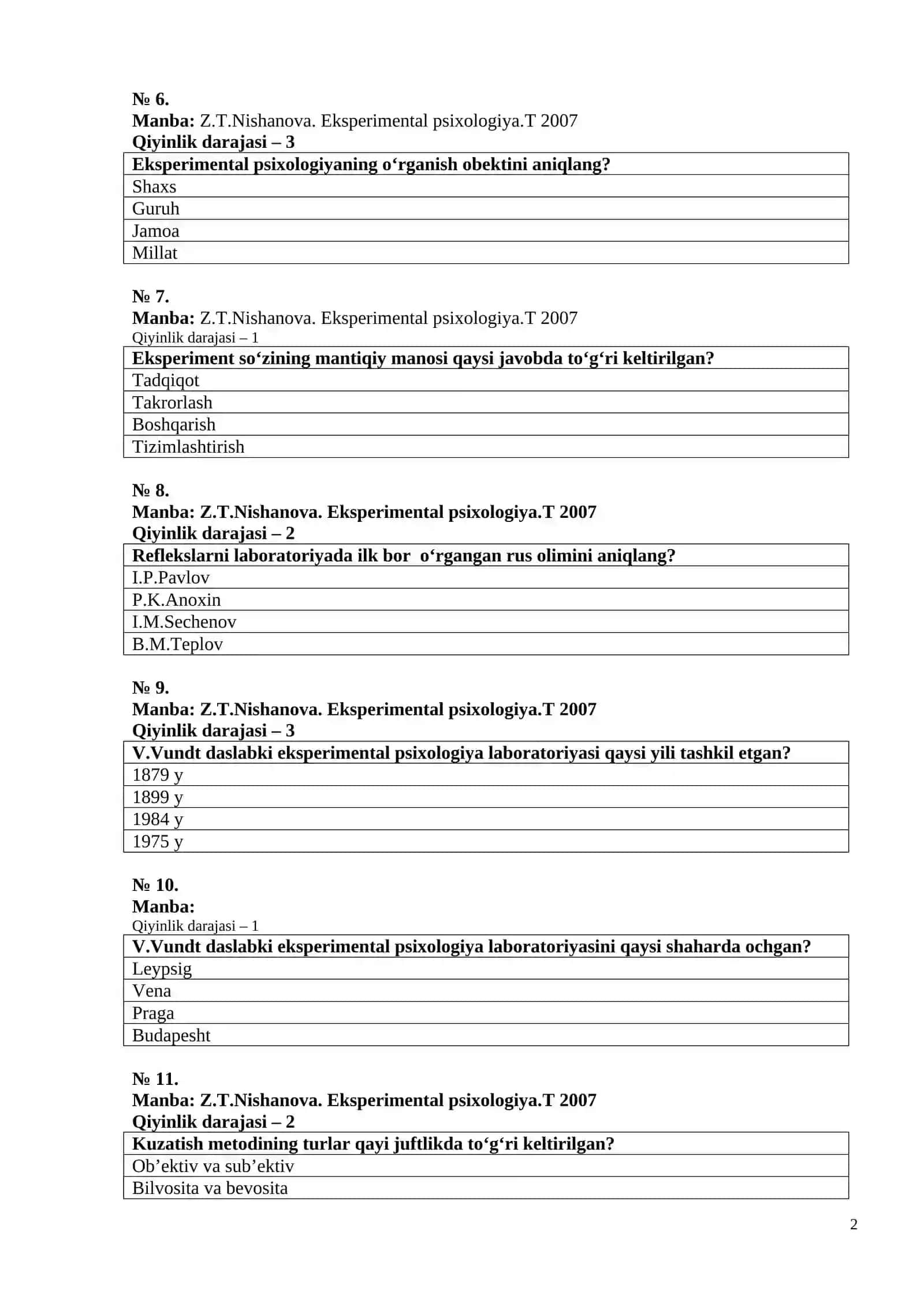 EKSPERIMENTAL PSIXOLOGIYA VA PRAKTIKUM 2