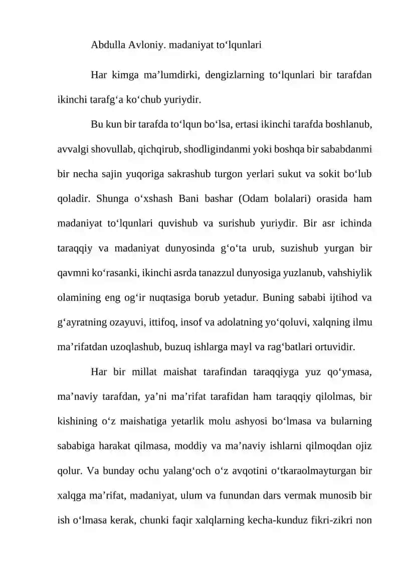 Avloniyning “madaniyat to‘lqinlari” maqolasi 2