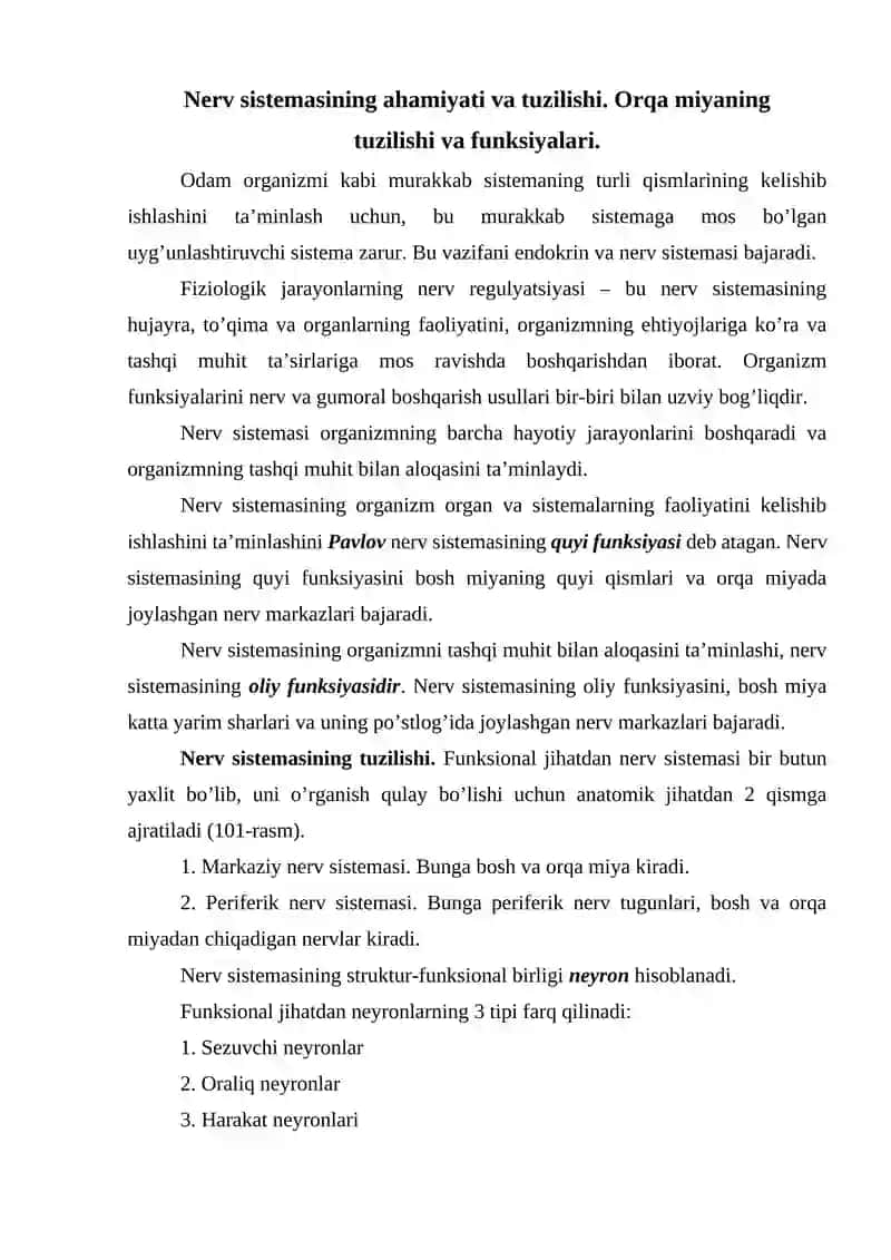 Inson nerv sistemasining asosiy xususiyatlari 2