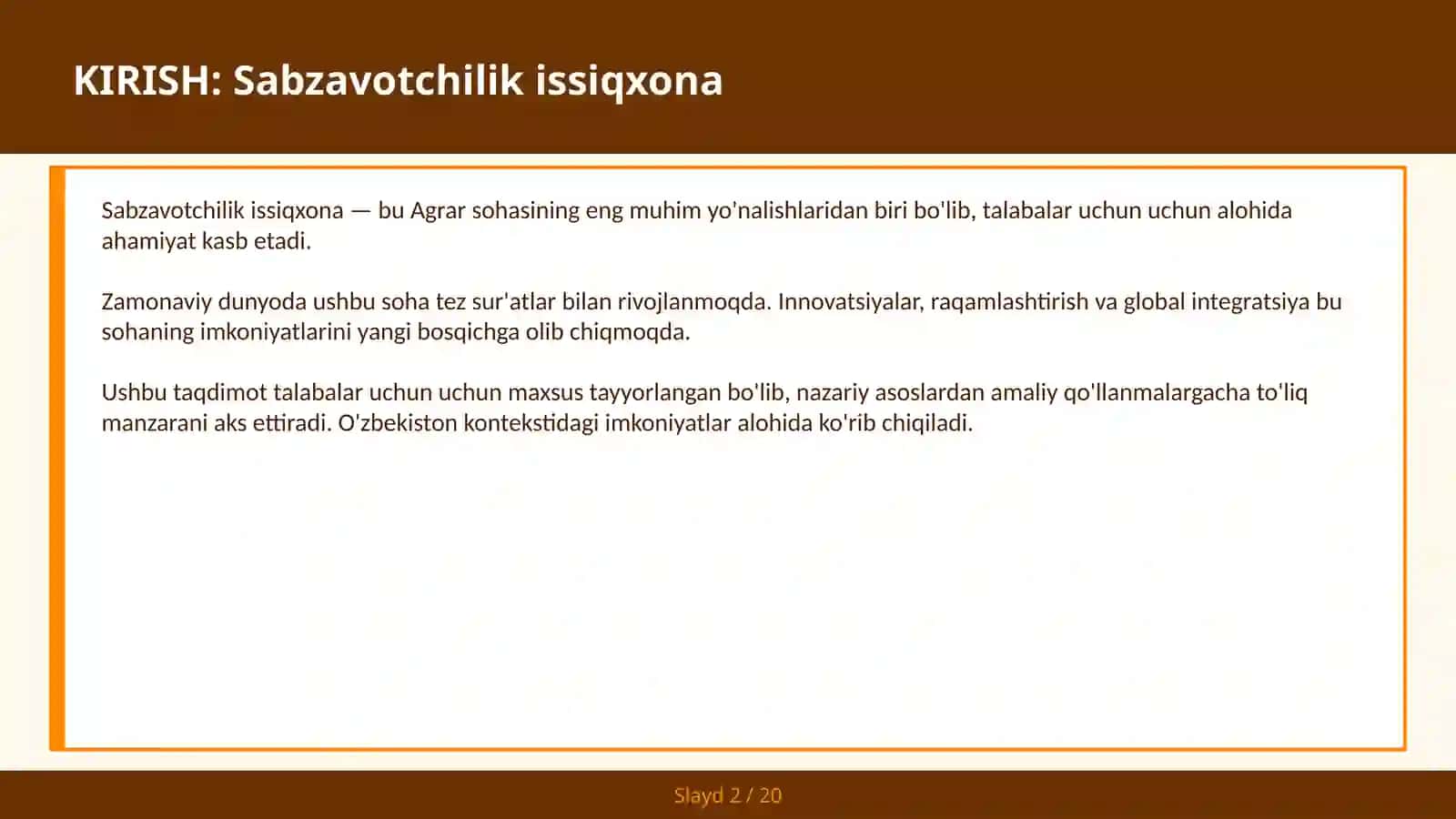 Sabzavotchilik issiqxona 2
