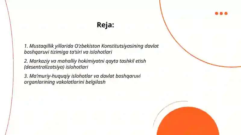 Mustaqillik yillarida davlat boshqaruvi tizimida amalga oshirilgan islohatlar 2