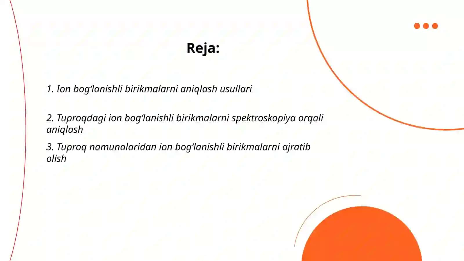 Tuproq suvida ion bogʻlanishli birikmalarni aniqlab ulardan tozalash gʻoyasini ishlab chiqish 2
