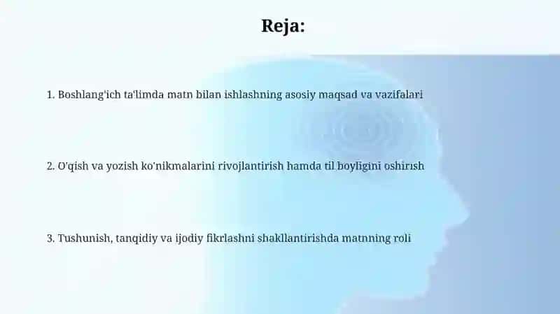 Boshlang'ich ta'limda matn bilan ishlashning maqsad va vazifalari 2