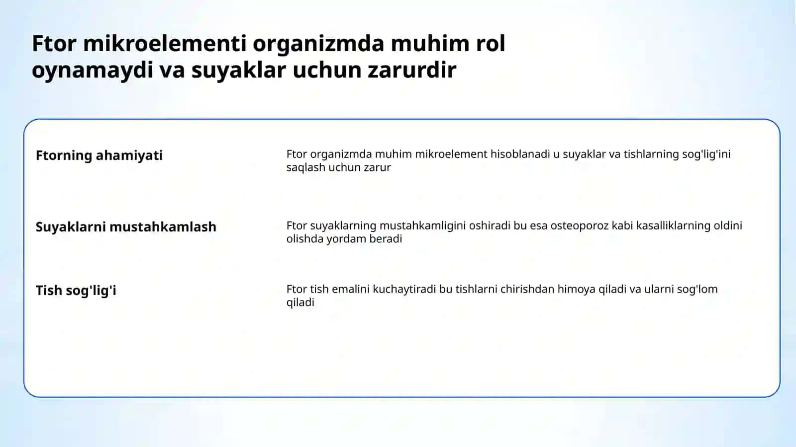 Mikroelementozlar.Ftor,kalsiy miqdorining ortishi 2