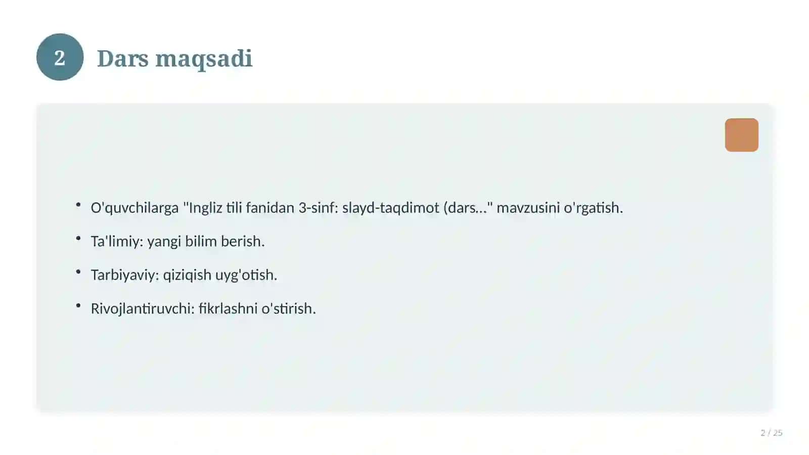 Ingliz tili fanidan 3-sinf: slayd-taqdimot (dars uchun) 2