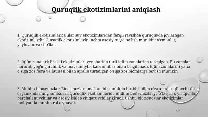 Yer Shari Quruqlik Ekosistemani Shartlari Iqlim Guruhlarini Va Ularning Muhim Biotsenozlari 2