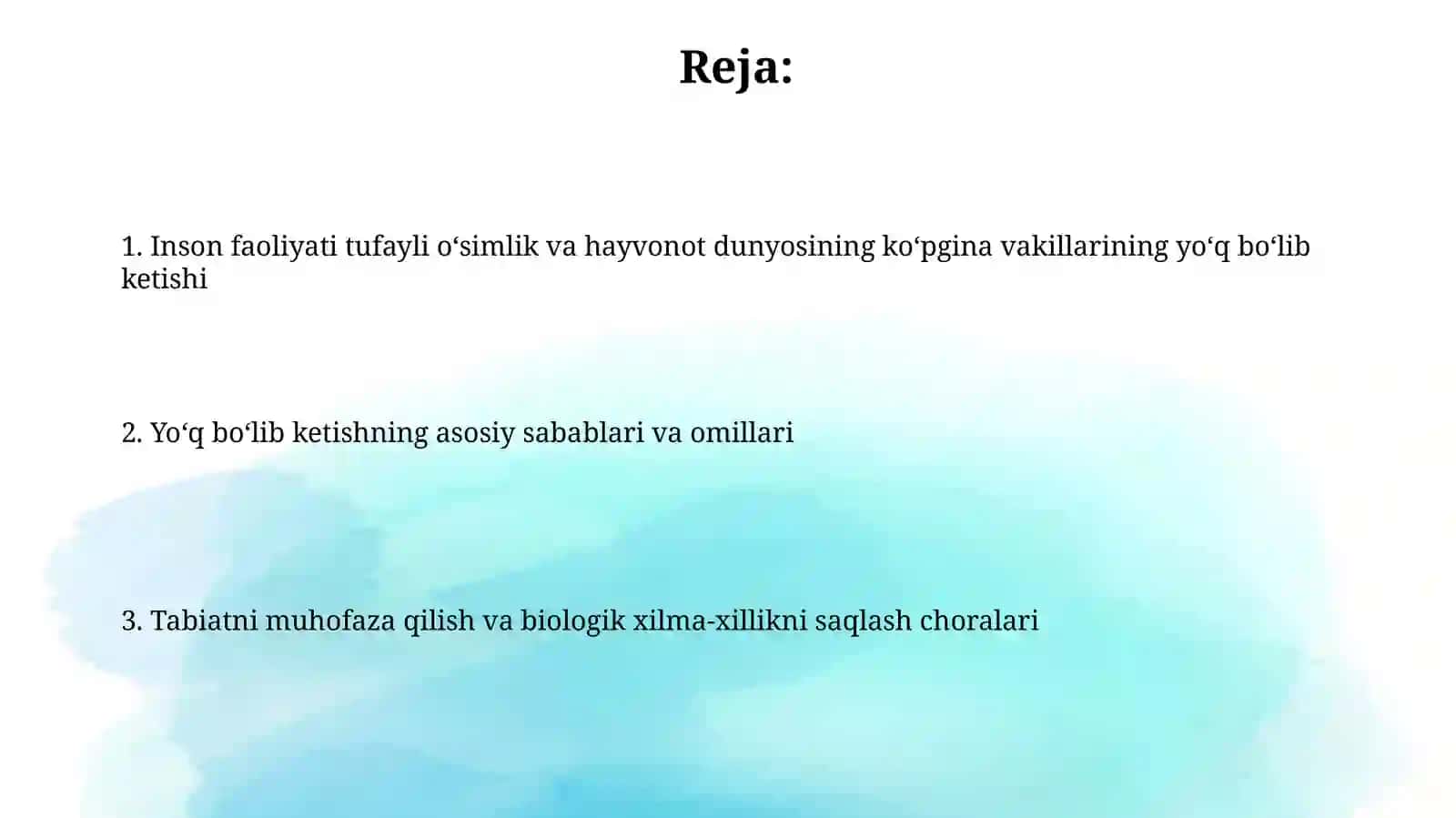 Inson faoliyati ta'sirida yer yuzida ko’plab flora va fauna vakillarining yoʻqolib borayotgani 2