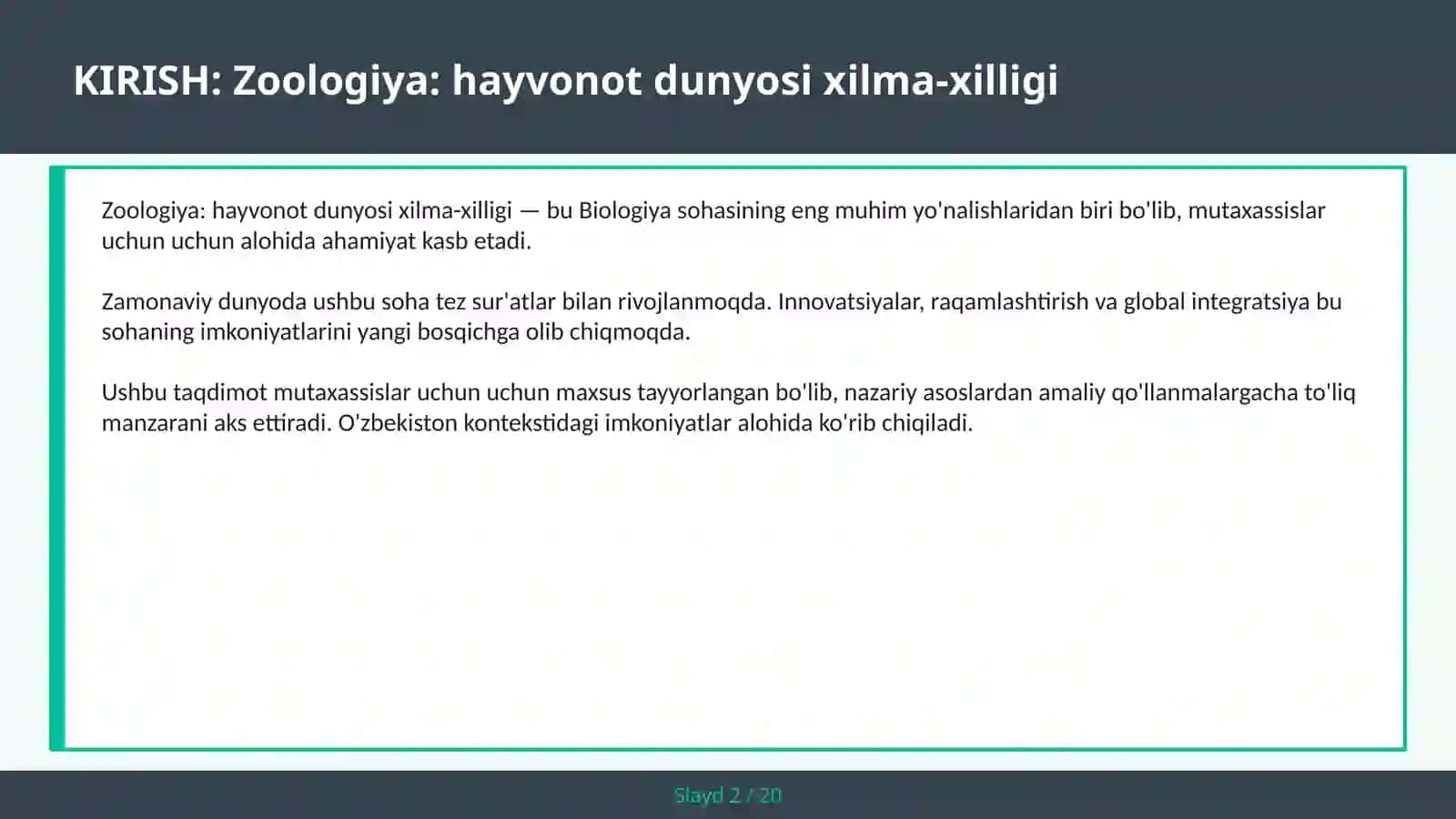Zoologiya: hayvonot dunyosi xilma-xilligi 2