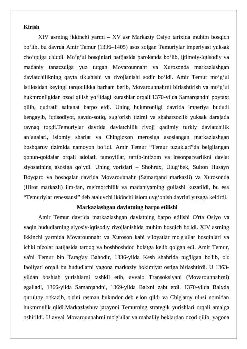 Temuriylar davrida Movarounnahr va Xurosonda davlatchilik rivoji 2
