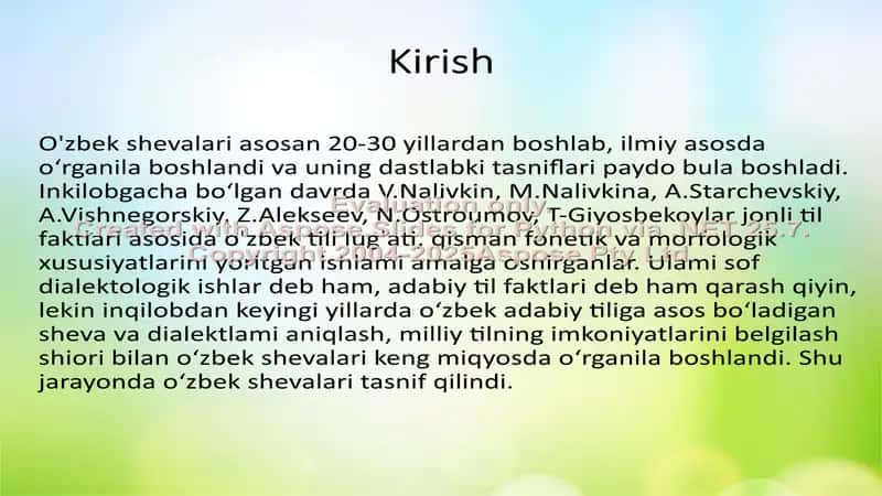 O‘zbek shevalarining tasnifi (E.D. Polivanov tasnifi) 2