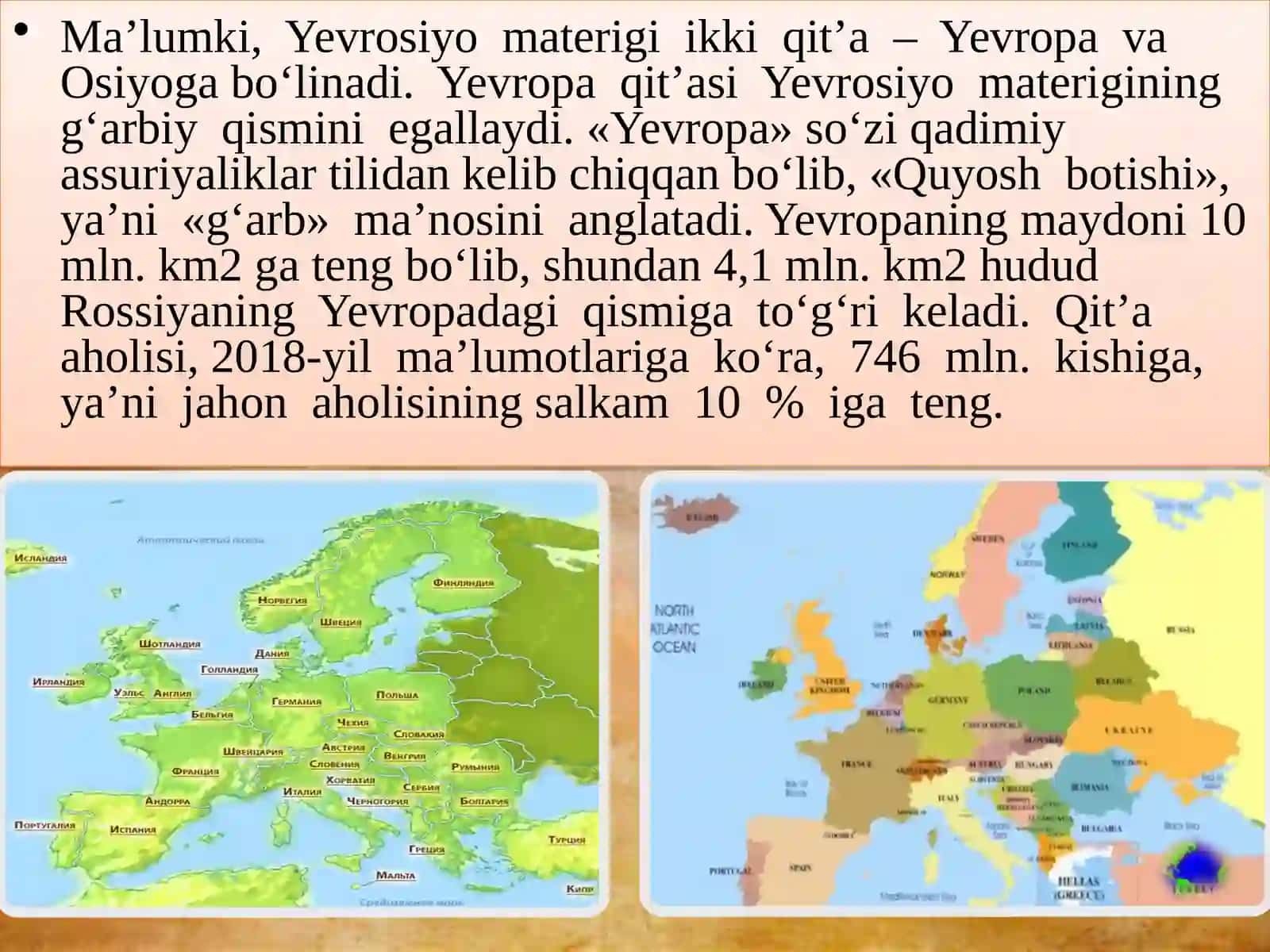 Yevropaning geografik o‘rni, chegaralari va siyosiy xaritasi 2