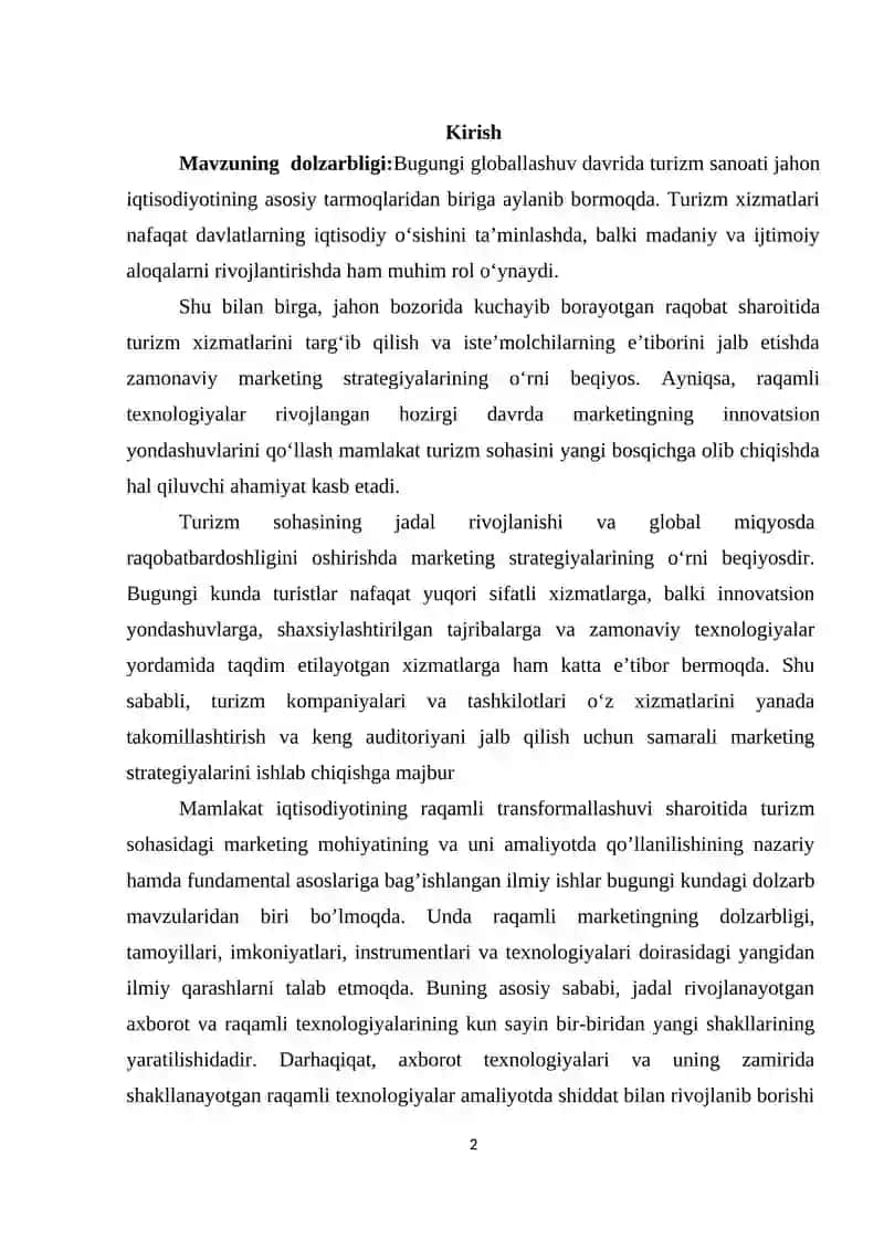 TURIZM XIZMATLARI SOHASIDA MARKETING STRATEGIYALARINING AHAMIYATI 2