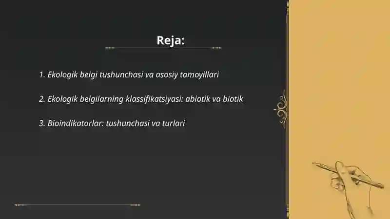 Ekologik belgilarning identifikatsiyasi va tasnifi 2