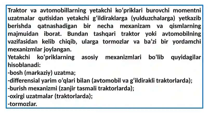 Traktor va avtomobillarning yetakchi ko‘priklari 2