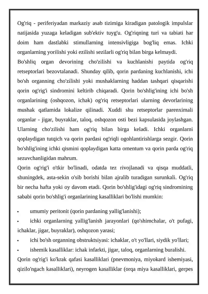 Qorin og'rig'i sindromi 2