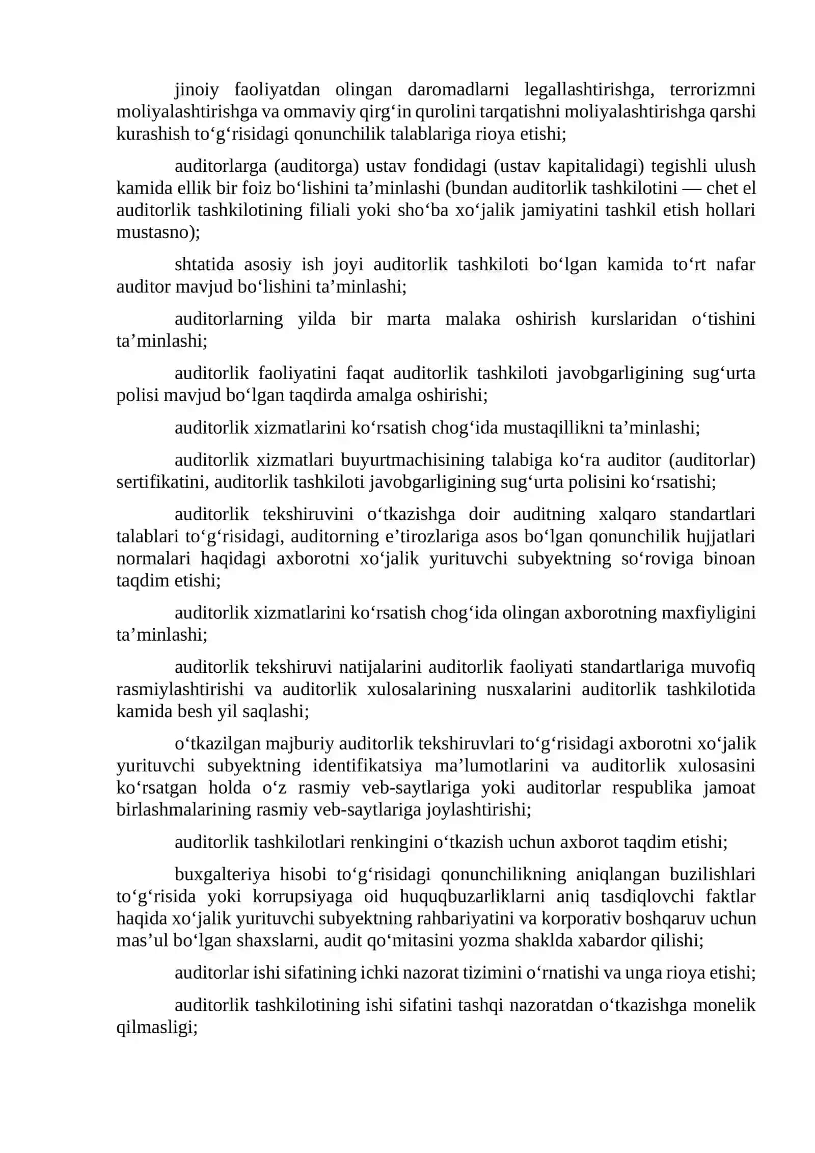 Auditorlik tashkilotining huquqlari, majburiyatlari va javobgarligi 2