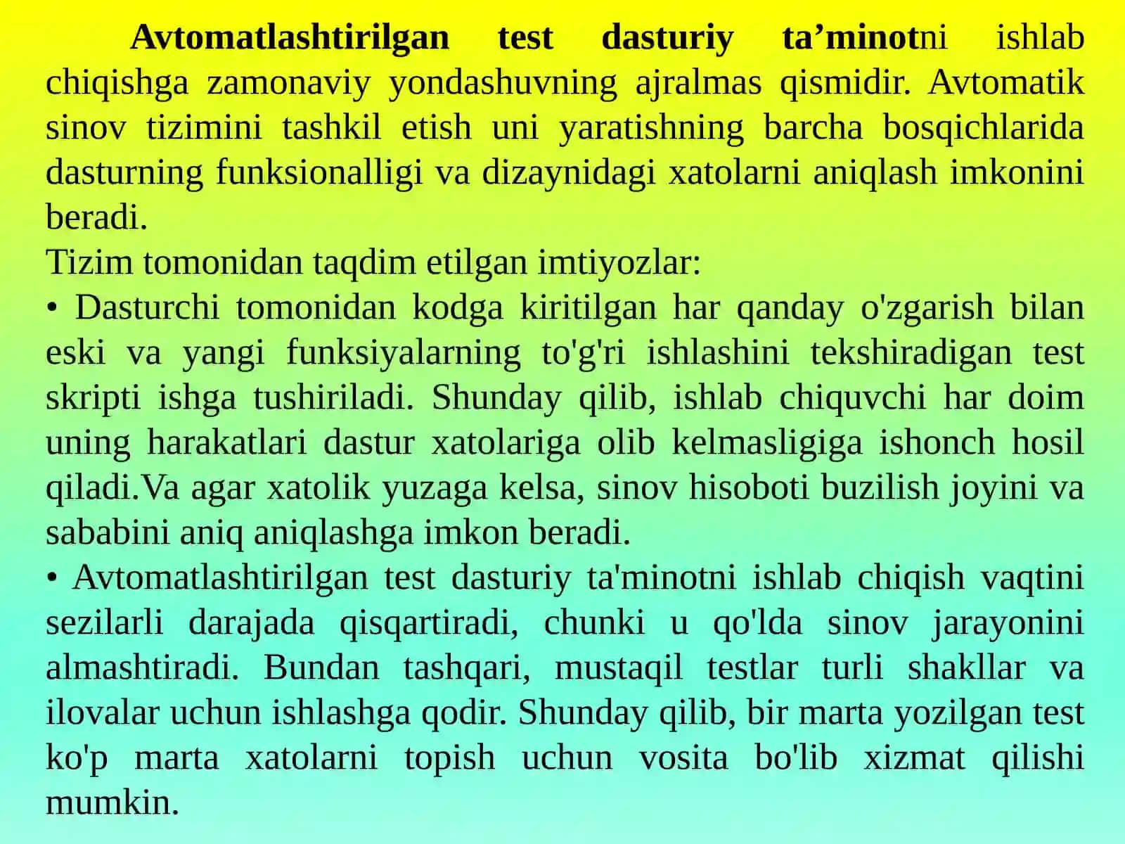 Avtomatlashtirilgan test dasturiy ta'minot 2