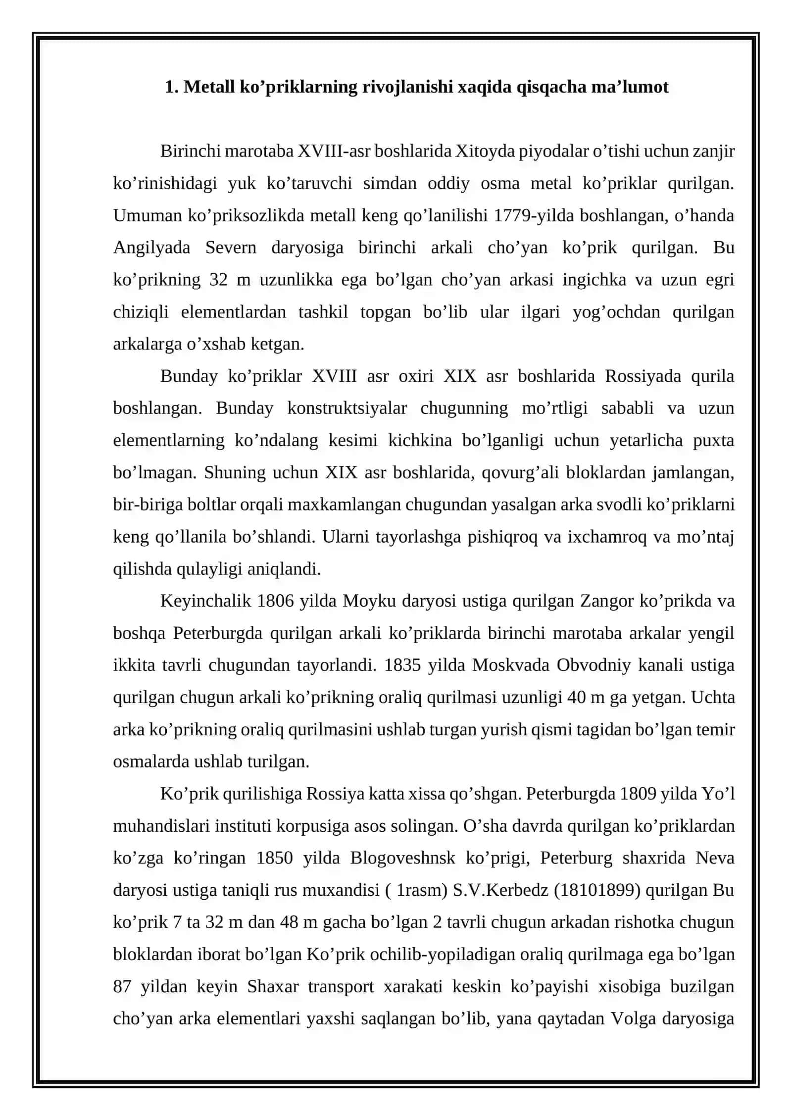 Metall ko’priklar haqida umumiy ma’lumotlar 2