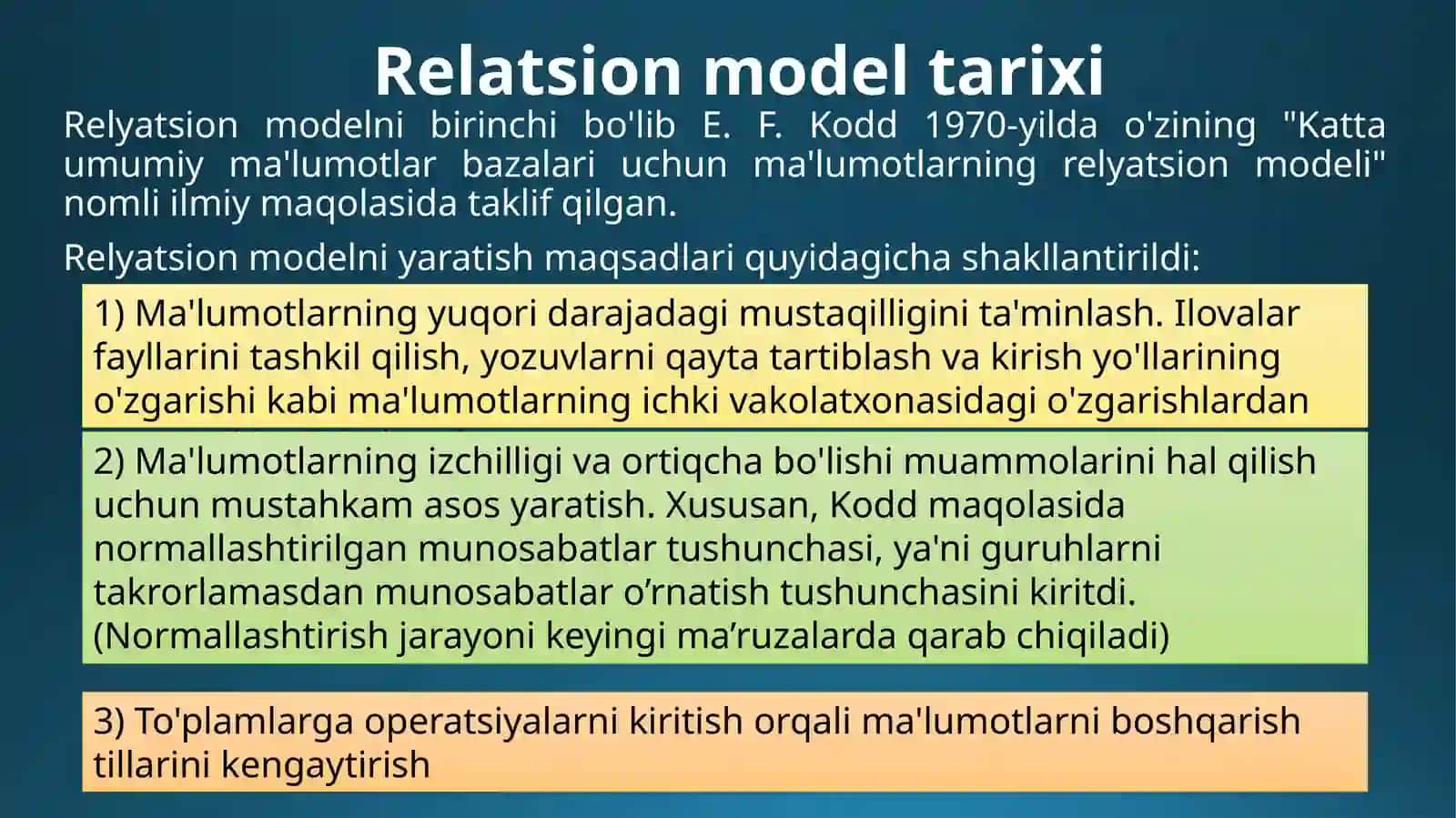 Relatsion modelni yaratish maqsadlari 2