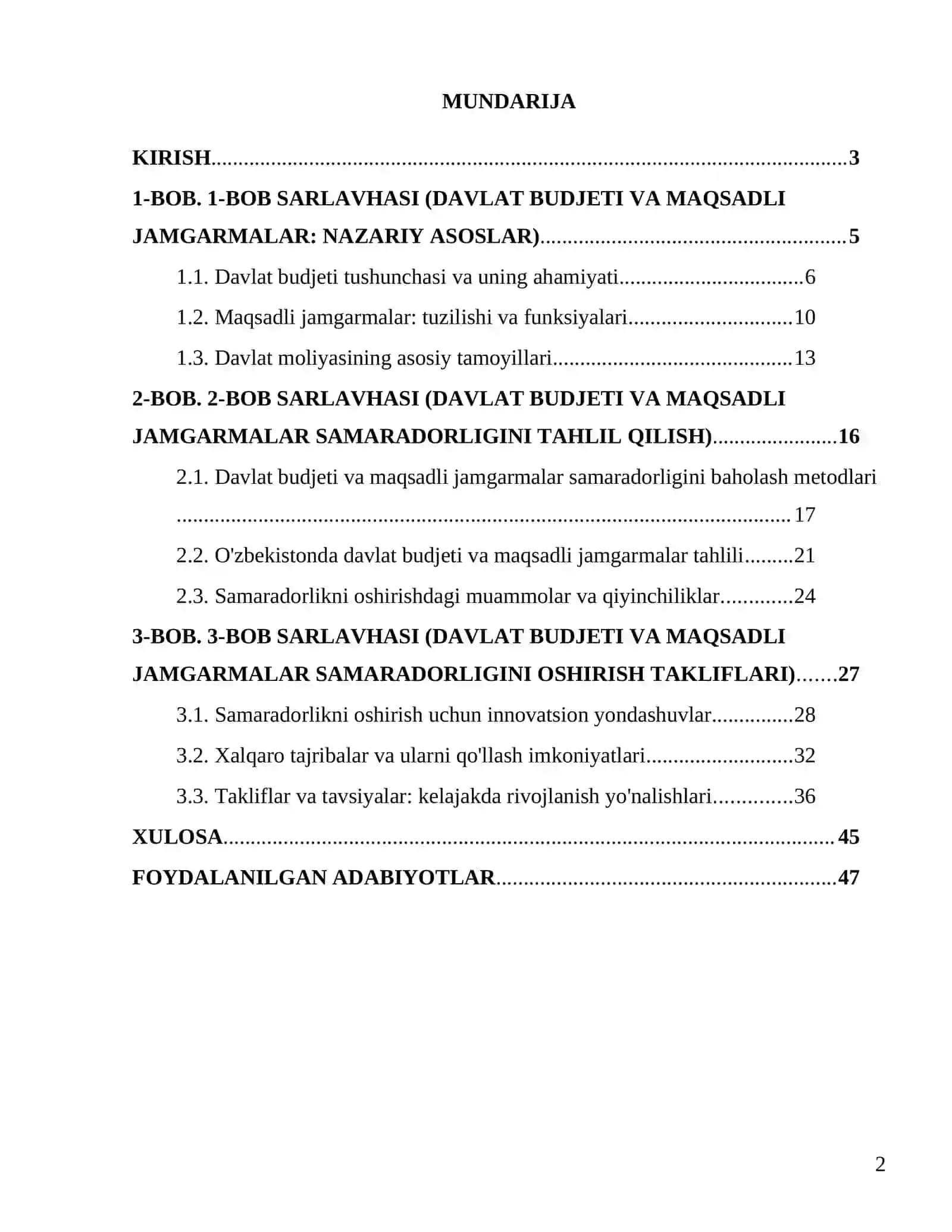 Davlat budjeti va maqsadli jamgarmalar samaradorligini oshirish mexanizimlari 2