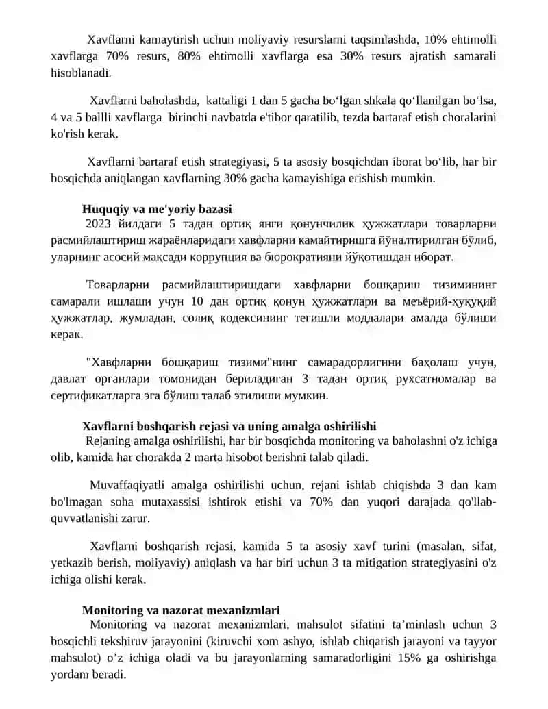 Tovarlarni rasmiylashtiruvida “havfni boshqarish tizimi “ ning qo’llanilishi 2
