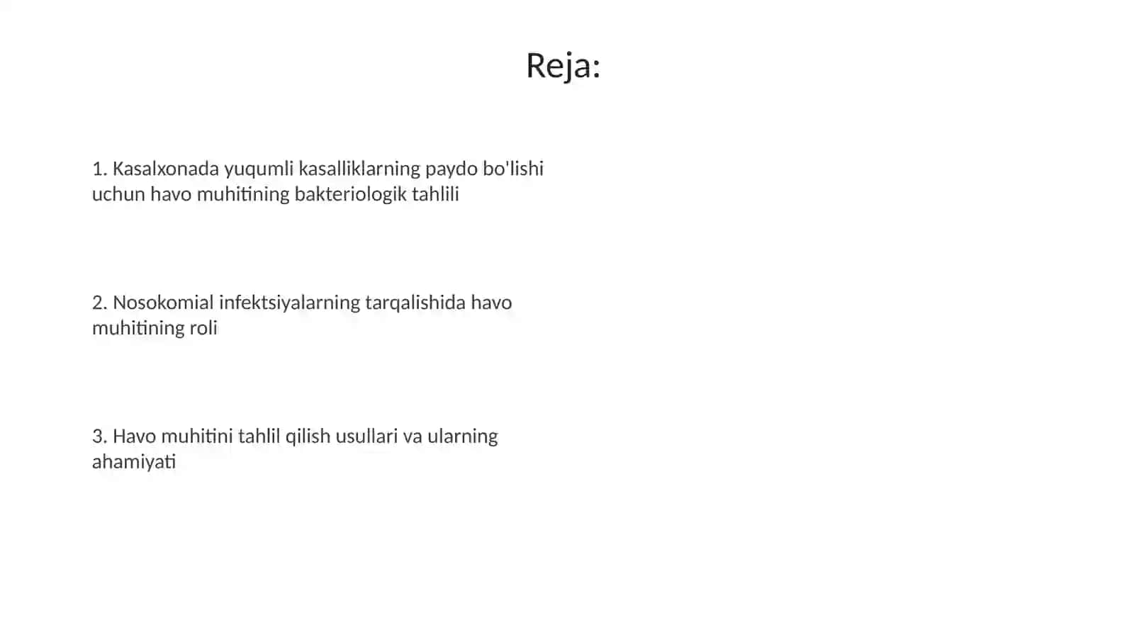 Kasalxona ichki infeksiyalarini kelib chiqishi uchun havo muhitining bakteriologik i 2