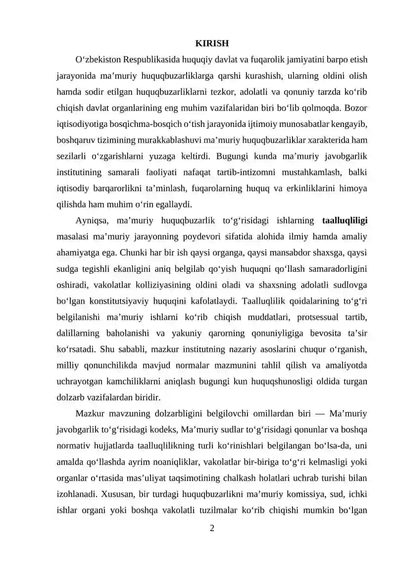 MA’MURIY HUQUQBUZARLIK TO‘G‘RISIDAGI ISHLARNING TAALLUQLILIGI 2