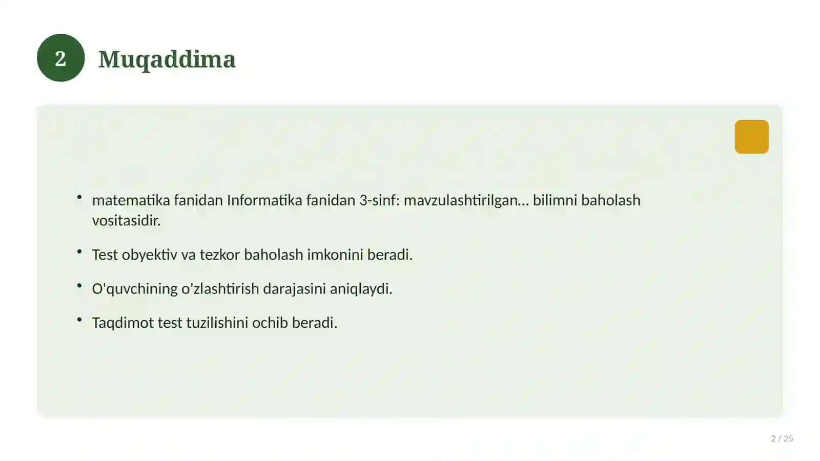 Informatika fanidan 3-sinf: mavzulashtirilgan nazorat ishi va tahlil 2