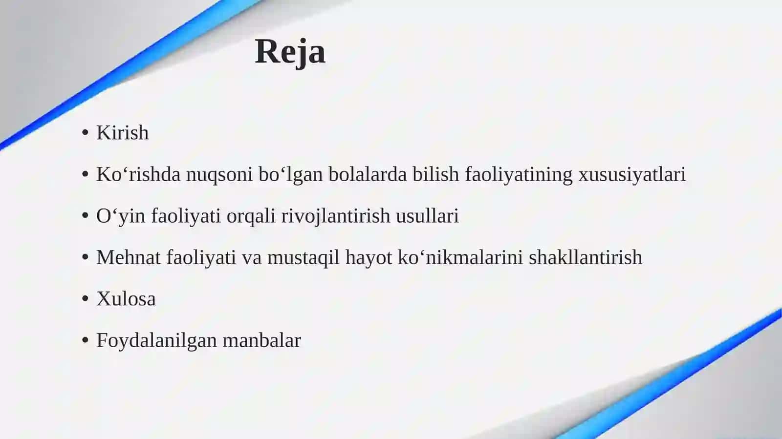 Ko‘rishda nuqsoni bo‘lgan bolalarda bilim,o‘yin,mehnat faoliyati usullarini shakllantirish 2