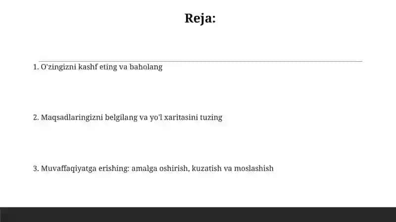 KASBIY RIVOJLANISH REJASINI TUZISH 2