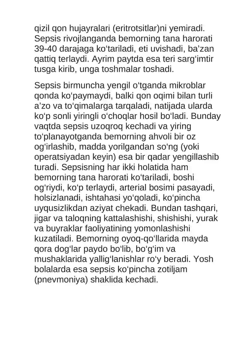 Sepsis: sabablari, belgilari, turlari va davolash 2