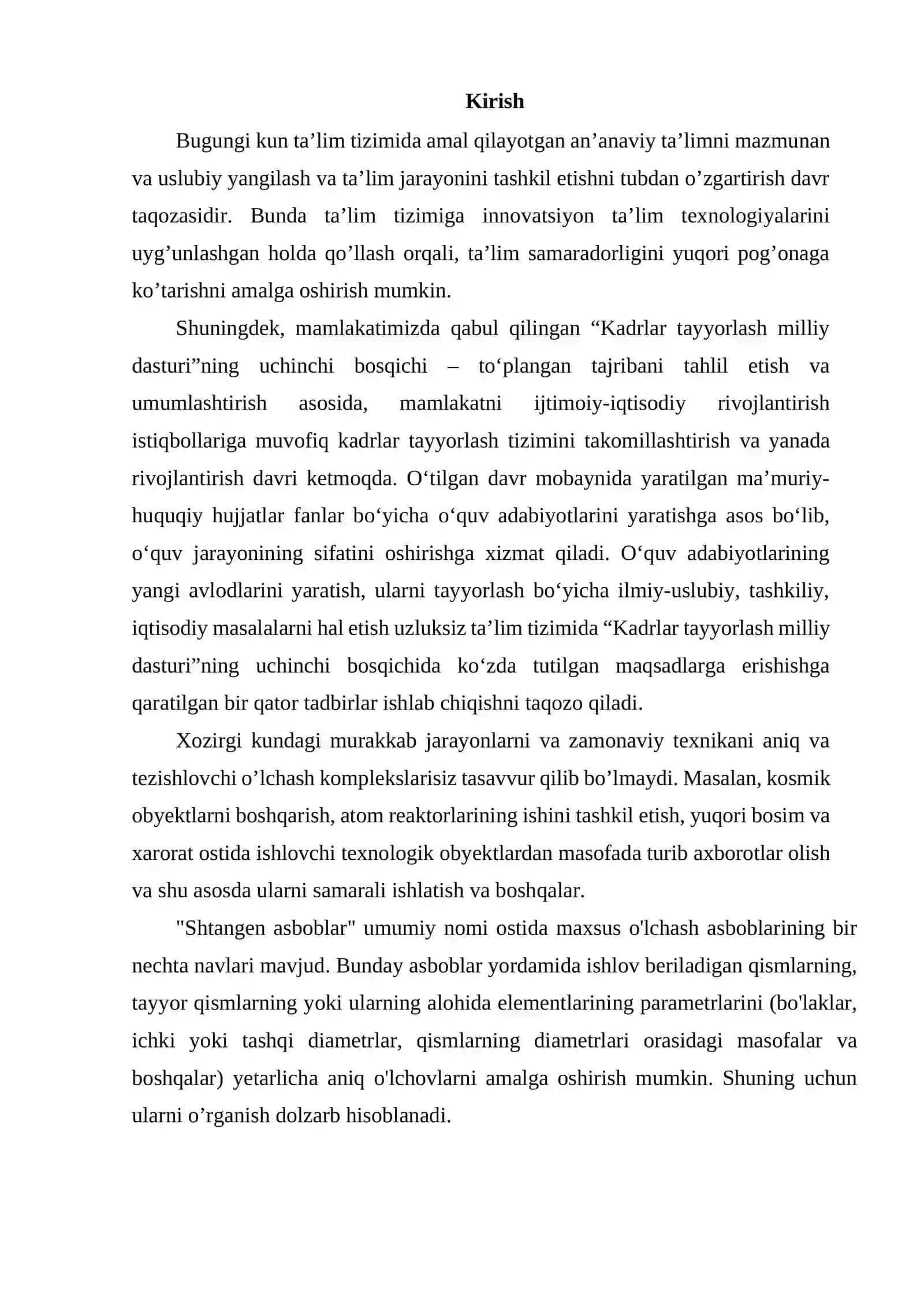 Shtangensirkulni qiyoslash bo‘yicha me’yoriy-texnikaviy xujjatlar to‘plamini ishlab chiqish 2