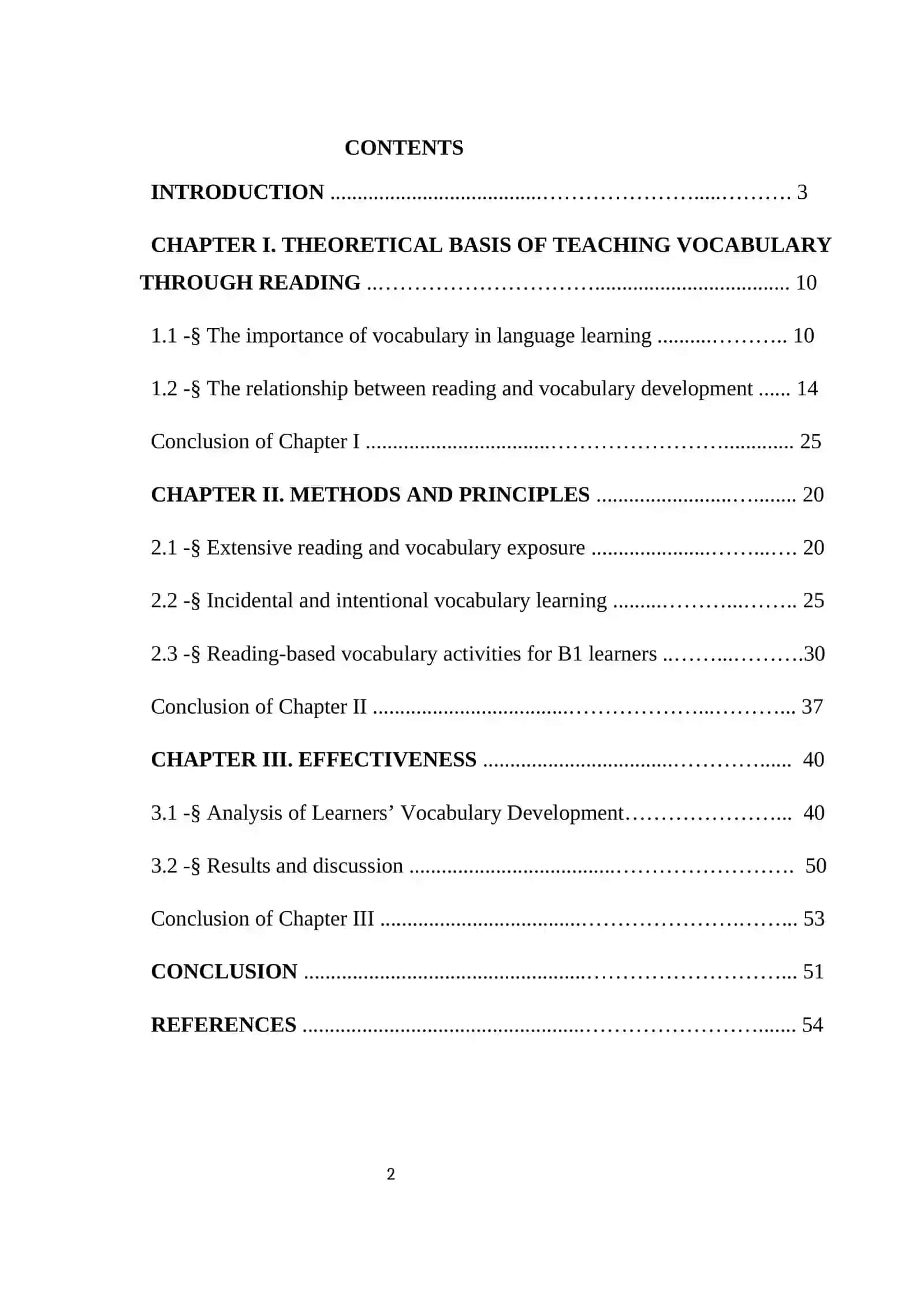 DISSERTATION WORK ON THEME: EFFECTIVENESS OF TEACHING ENGLISH VOCABULARY AT B1 LEVEL THROUGH READING 2