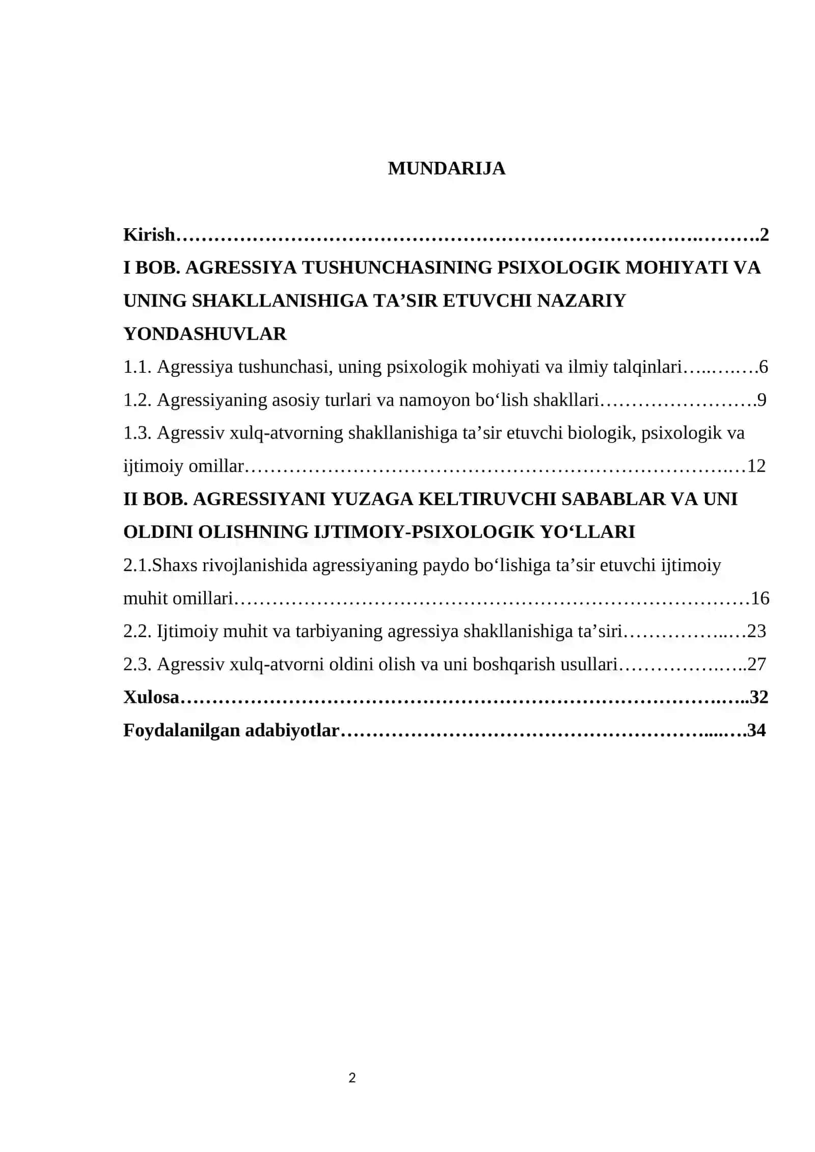 Agressiya haqida tushuncha. Agressiyani yuzaga keltiruvchi sabablar 2